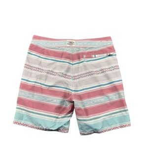 Faherty Mens Blue Red Native Stripe Board Shorts Size 30 Unlined Swim Trunks